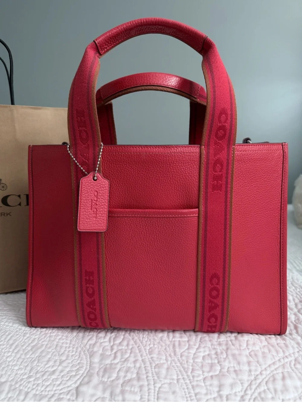 Coach Pink Leather Tote with Adjustable Strap